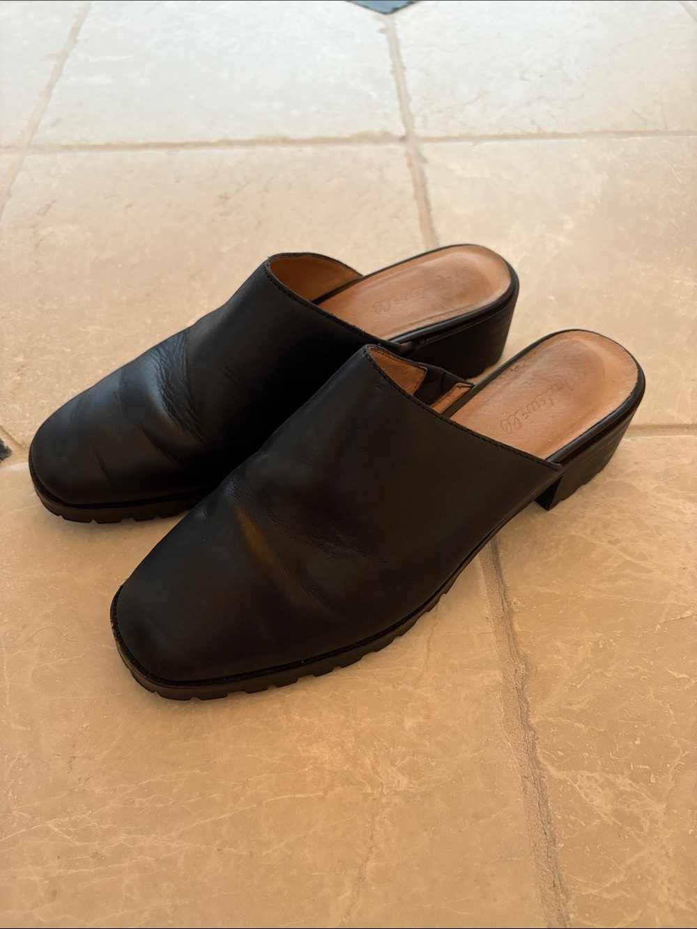 Madewell Black Leather Slip-On Mule Clogs - Women's